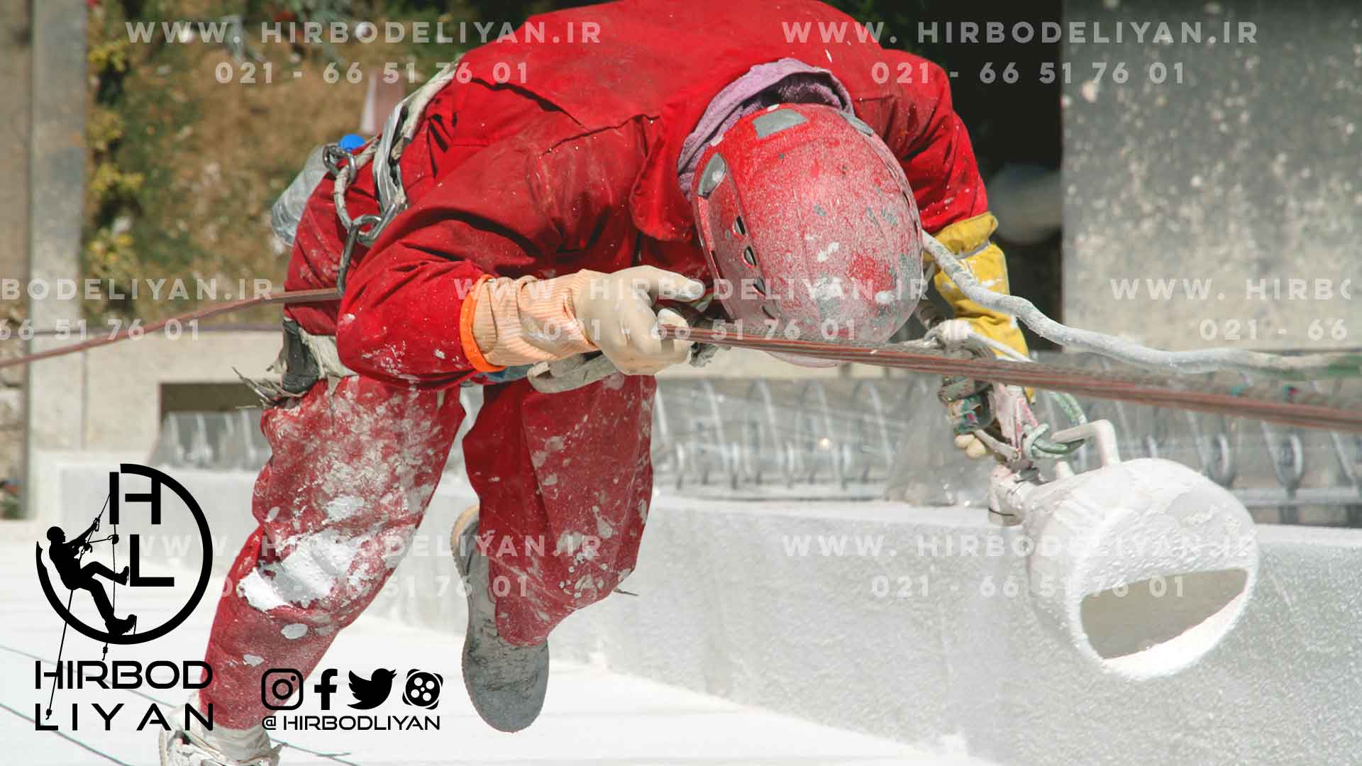 رنگ آمیزی انواع نما ساختمان ، با دستگاه و استفاده از پوشش های روز دنیا ، با سیستم دسترسی با طناب صنعتی (industrial rope 
              access)
              